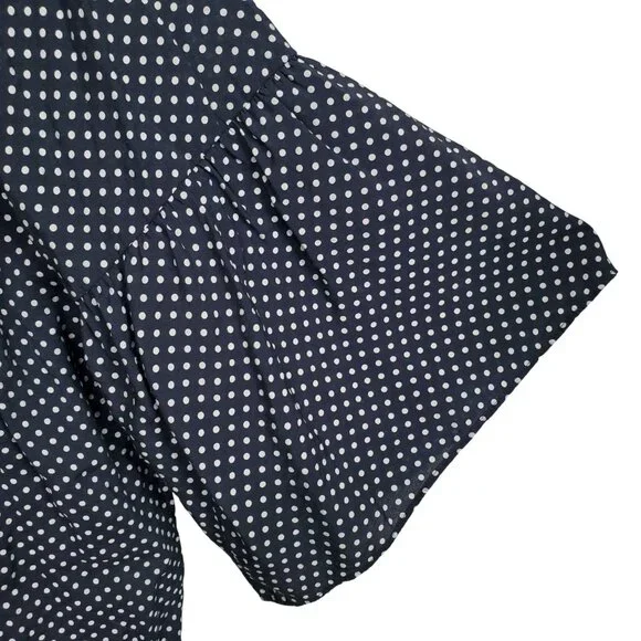 Van Heusen Womens XL Top Polka Dot Bell Sleeve Blouse Rayon Blend V Neck Blue - Picture 7 of 11
